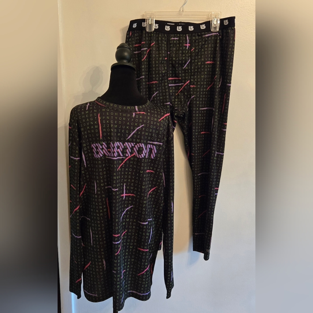 Burton DRYRIDE Mens Base Layer Top And Pants Set Retro Graphic Snowboard Ski XL